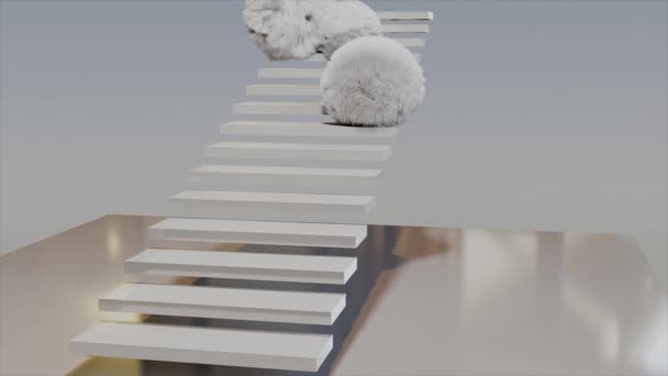Sphères Douces Roulant Dans Les Escaliers Brillants Fond Abstrait Argent — Video