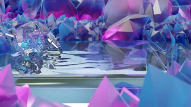 Oddly satisfying animation of glass spider. abstract blue fantasy background, 3d render