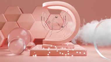 Abstract infinite loop animation of Metall balls rolling in geometry, oddly satisfying, cloud, hexagons, 3d render