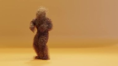 looping animation of Hairy 3d cartoon dancing, House dance, furious beast having fun, mascot looping, harmonious minimal modern movement design, fluffy monster, brown melanin, 3d render