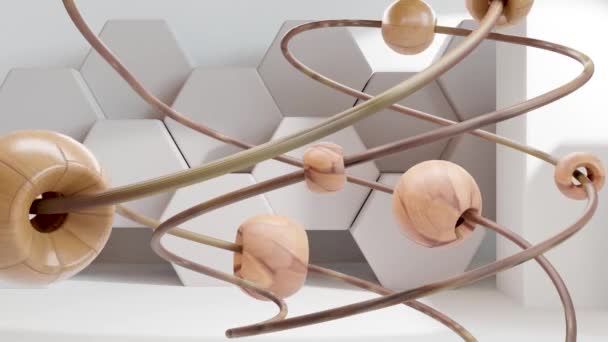 Wooden Balls Moving Wooden Geometry Oddly Satisfying Animation Seamless Loop — Stok video