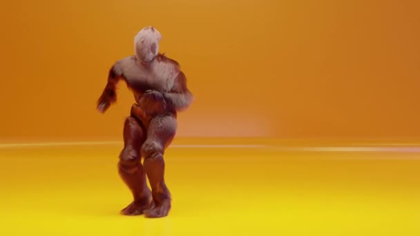 Looping Animation Hairy Cartoon Dancing House Dance Furious Beast Having — Vídeos de Stock