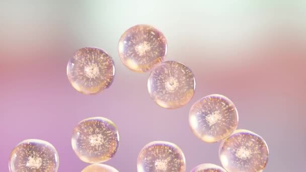 Essential Oil Bubbles Cosmetics Water Golden Liquid Bubbles Fluid Flow — Stock Video