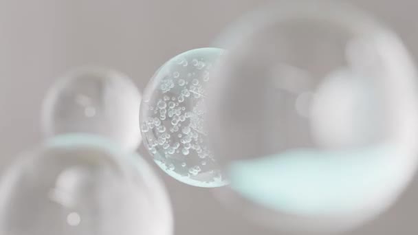 Eteriska Oljebubblor För Kosmetika Vatten Blå Flytande Bubblor Vätskeflöde Kollagen — Stockvideo