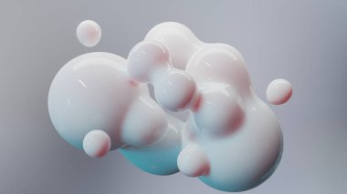 organik şekiller. Renkli kabarcıklar, soyut 3D arka plan. Sıvı akışkan renkler. sabun köpükleri, metaforlar. damla, sıvı eğim, akan küreler, madde, nano partiküller, 3D görüntüleme
