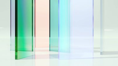 Renkli şeffaf cam levhalar, parlak spektrum, dağıtım cam blokları, parlak holografik, soyut şeffaf parlak tekstil, plastik levhalar, 3D rendeleme