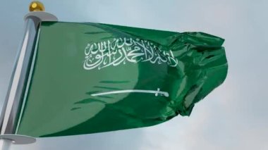 Suudi Arabistan bayrağı rüzgarda dalgalanıyor, kutsal bayrak dalgası, kumaş dokusu, Suudi Arabistan Krallığı, yakın plan, 3D