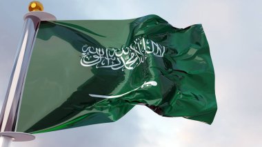 Suudi Arabistan bayrağı rüzgarda dalgalanıyor, kutsal bayrak dalgası, kumaş dokusu, Suudi Arabistan Krallığı, yakın plan, 3D
