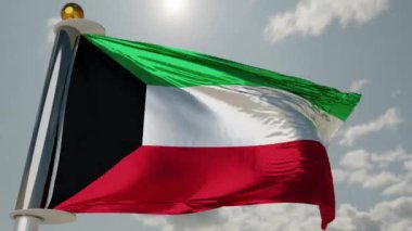 Rüzgarda dalgalanan Kuveyt bayrağı, Kuveyt bayrağı dalgası, kumaş dokusu, yakın plan, gerçekçi animasyon, döngü animasyonu, 60 fps, 3d canlandırma