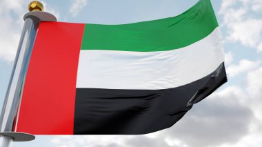 Birleşik Arap Emirlikleri bayrağı rüzgarda dalgalanıyor, uae Ulusal bayrak dalgası, kumaş dokusu, yakın plan, 3D görüntüleme