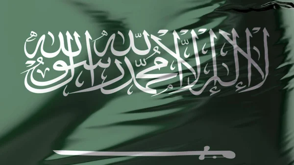 サウジアラビアの旗風になびく Ksa国旗波 生地の質感 サウジアラビア王国 クローズアップ 3Dレンダリング — ストック写真