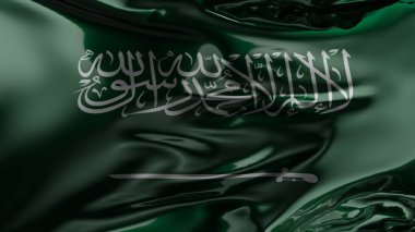 Suudi Arabistan bayrağı rüzgarda dalgalanıyor, kutsal bayrak dalgası, kumaş dokusu, Suudi Arabistan Krallığı, yakın plan, 3D