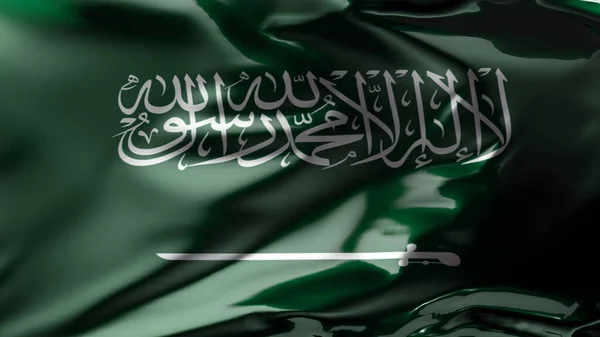 Σημαία Της Σαουδικής Αραβίας Κυματίζει Στον Άνεμο Ksa Εθνικό Κύμα — Φωτογραφία Αρχείου