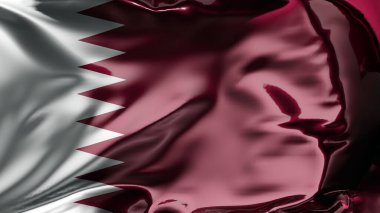 Rüzgarda dalgalanan Katar bayrağı, Katar Ulusal bayrağı dalgalanması, kumaş dokusu, yakın plan, gerçekçi, 3D canlandırma