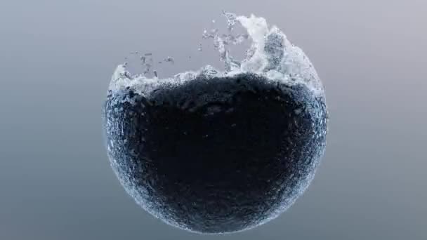 現実的な抽象的な液体球 塵の粒子の液体物質 魔法の明るい光る原子 ドロップレットが付いている水スプラッシュ 液体物質 円形に水球波 3Dレンダリング — ストック動画
