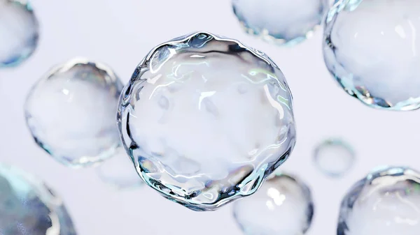Eteriska Oljebubblor För Kosmetika Vatten Blå Flytande Bubblor Vätskeflöde Kollagen Stockbild