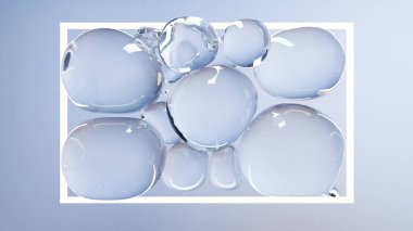 Üç boyutlu soyut dikdörtgen neon, içinde su kabarcıkları olan bilim kurgu fütüristik arka plan ve parlayan çerçeve, yağmur damlacıkları, flüoresan ışık kutusu, su damlaları, 3d render