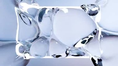 Üç boyutlu soyut dikdörtgen neon, içinde su kabarcıkları olan bilim kurgu fütüristik arka plan ve parlayan çerçeve, yağmur damlacıkları, flüoresan ışık kutusu, su damlaları, 3d render