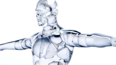 Vücut suyu dengesi, insanda su, su, suda kozmetik için gerekli yağ kabarcıkları. mavi sıvı kabarcıklar, nemlendirici krem, serum, vitamin, güzellik konsepti, suyla doldurulmuş adam, 3D render