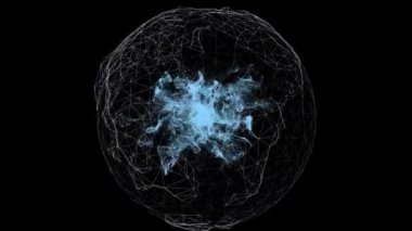 Fütürist Küresel sosyal ağ bağlantısı, soyut düşük poli haritası, büyük veri teknolojisi, parlayan parçacıklar, mavi hologram, uluslararası iş, 3D