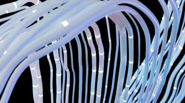 Soyut mavi optik fiber kablolar, savaş hızı interneti, bilgi transferi, büyük veri transferi, parlayan uçuş hatları, yapay zeka, kusursuz döngü, 3D render