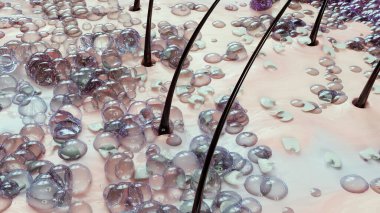 Kepeğe karşı tedavi, Serum beslenme, cilt iltihabı, saç bakımı. Kepek önleyici, şampuan saç ve kafa derisindeki kepeği çıkarır, hasarlı saç ve deriyi onarır, tıbbi güzellik konsepti, 3D