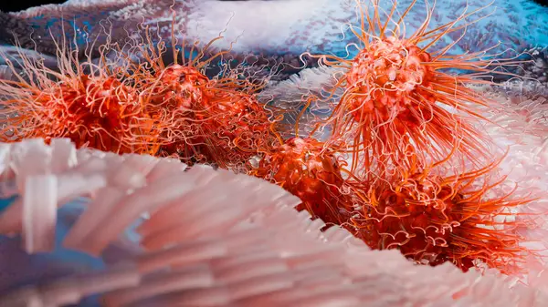 Flagellum, uzun kuyruklu zararlı bakteriler, prokaryot, virüs probiyotikleri ve patojen, H. pylori, mikrop flagella, bağışıklık sistemi, salmonella veya laktobacillus, 3d render