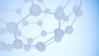 Dönen Hidrojen ve Karbon moleküler yapısı, soyut mavi arkaplan, nanoteknoloji altıgen atomik yapı, kusursuz döngü, bilimsel konsept, biyoteknoloji karbon grafiği, 3D render