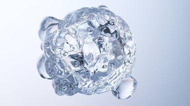 Sudaki kozmetik ürünleri için temel yağ kabarcıkları. Mavi sıvı kabarcıklar, sıvı akışı. Kolajen, yüzen atomlar, nemlendirici krem, cilt serumu, vitamin, güzellik konsepti, gerçekçi damlalar, molekül, 3d render