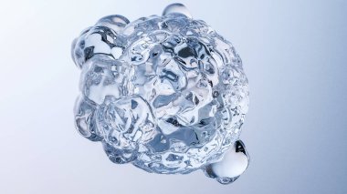 Sudaki kozmetik ürünleri için temel yağ kabarcıkları. Mavi sıvı kabarcıklar, sıvı akışı. Kolajen, yüzen atomlar, nemlendirici krem, cilt serumu, vitamin, güzellik konsepti, gerçekçi damlalar, molekül, 3d render