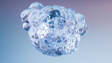 Sudaki kozmetik ürünleri için temel yağ kabarcıkları. Mavi sıvı kabarcıklar, sıvı akışı. Kolajen, yüzen atomlar, nemlendirici krem, cilt serumu, vitamin, güzellik konsepti, gerçekçi damlalar, molekül, 3d render