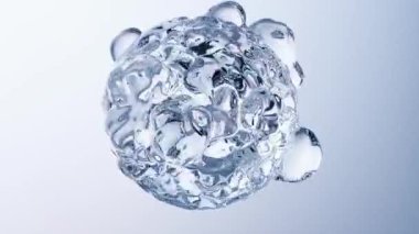 Sudaki kozmetik ürünleri için temel yağ kabarcıkları. Mavi sıvı kabarcıklar, sıvı akışı. Kolajen, yüzen atomlar, nemlendirici krem, cilt serumu, vitamin, güzellik konsepti, gerçekçi damlalar, molekül, 3d render