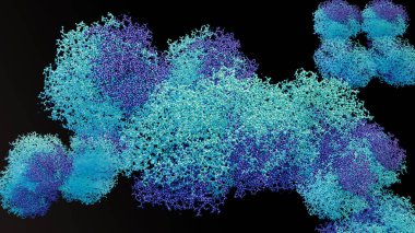 Kolajen Protein sentezi, biyolojik konsept, kimya ve biyokimya, DNA proteinleri, hidroksilin, yakın plan kolajen oluşumu, amino asit zinciri, 3D render