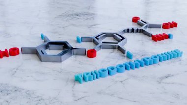 Triyodotironin veya T3 molekülü, kimyasal formül yapısı, tiroid hormonu, C15H12I3NO4 topu ve çubuk, liothyronin, 3d render