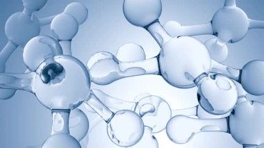 Moleküller ya da atomlar, moleküler yapı, biyokimyasal. Kimyasal formül, sıvı akışı. Su Sıvısı Baloncukları, yüzen atomlar, cilt bakımı Kozmetik, Vitamin, Tıbbi Güzellik Konsepti, 3D