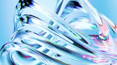 Renkli Işık Yansımaları ve Yumuşak Sıvı Hareketi ile Şeffaf Cam benzeri Döngülerin Soyut 3B Döngü Animasyonu, Geleceğe Yönelik Modern Dijital Sanat Arkaplanı, Asgari, 3D