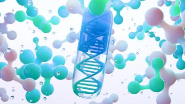 Mavi ve Şeffaf Kapsül Hapları Yüzen Moleküler Yapılar, İlaç ve Biyoteknoloji, Sağlık, Bilim, İlaç Geliştirme için Tıp ve Kimya Konsepti, 3D