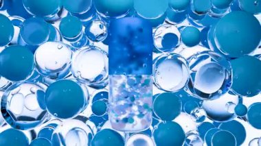 Mavi ve Beyaz Kapsül Hapları Şeffaf Kabarcıklar Arasında Yüzüyor Tıp, Sağlık Hizmetleri, İlaç Yeniliği ve Modern Uyuşturucu Konsepti