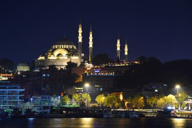 İstanbul, Türkiye 'den havai fişekler ve gece manzarası