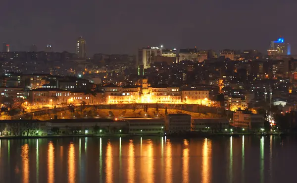 Πυροτεχνήματα Και Νυχτερινή Θέα Από Κωνσταντινούπολη Τουρκία — Φωτογραφία Αρχείου