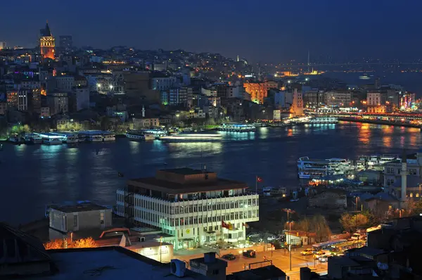 Fuegos Artificiales Vista Nocturna Desde Estambul Turquía — Foto de Stock