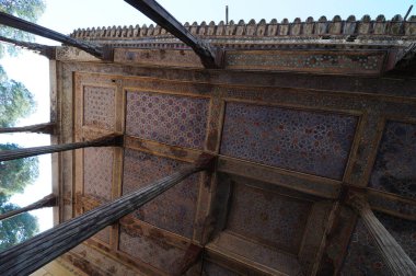 İsfahan, İran 'da yer alan Chehel Sotun Sarayı, Safeviler tarafından 17. yüzyılda inşa edilmiştir. Ahşap mimarisi var..
