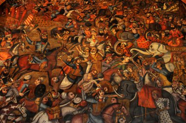 İsfahan, İran 'da yer alan Chehel Sotun Sarayı, Safeviler tarafından 17. yüzyılda inşa edilmiştir. Ahşap mimarisi var..