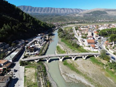 The historic Gorica Bridge in Berat, Albania, was built during the Ottoman period. clipart