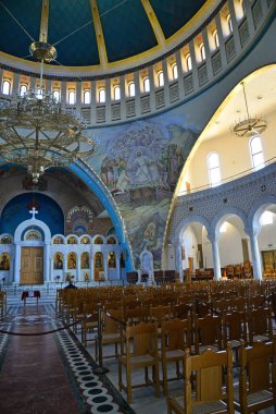 A view of the Orthodox Church of the Resurrection of Christ in Tirana, the capital of Albania clipart