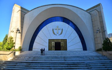 A view of the Orthodox Church of the Resurrection of Christ in Tirana, the capital of Albania clipart