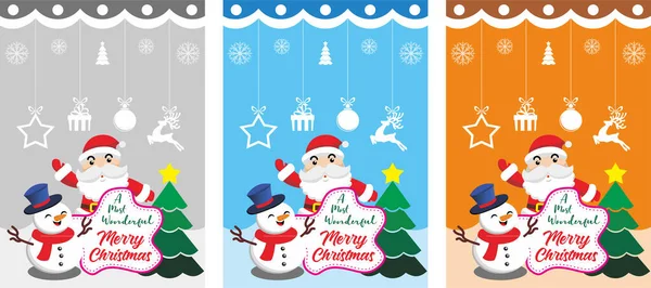 Frohe Weihnachten Hintergrund Einfaches Vektor Design Weihnachtsmann Weihnachtsbaum Schneemann Und — Stockvektor