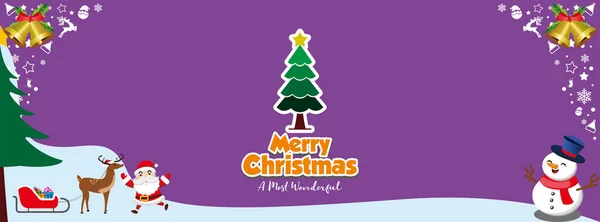 Mutlu Noeller arkaplanı, basit vektör tasarımı, Noel Baba, Noel ağacı, kardan adam ve çanlar, afiş ve diğer amaçlar için.