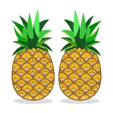 Yapraklı ananas meyvesi, basit bir çizim tasarımı.