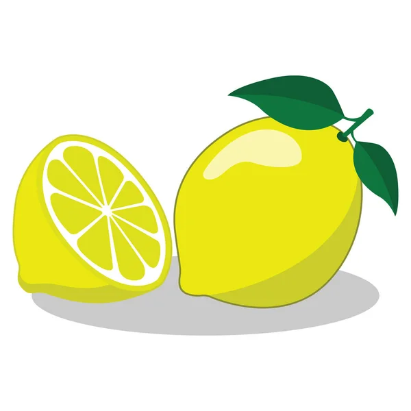 Fruta Limón Con Hojas Diseño Ilustración Simple — Vector de stock